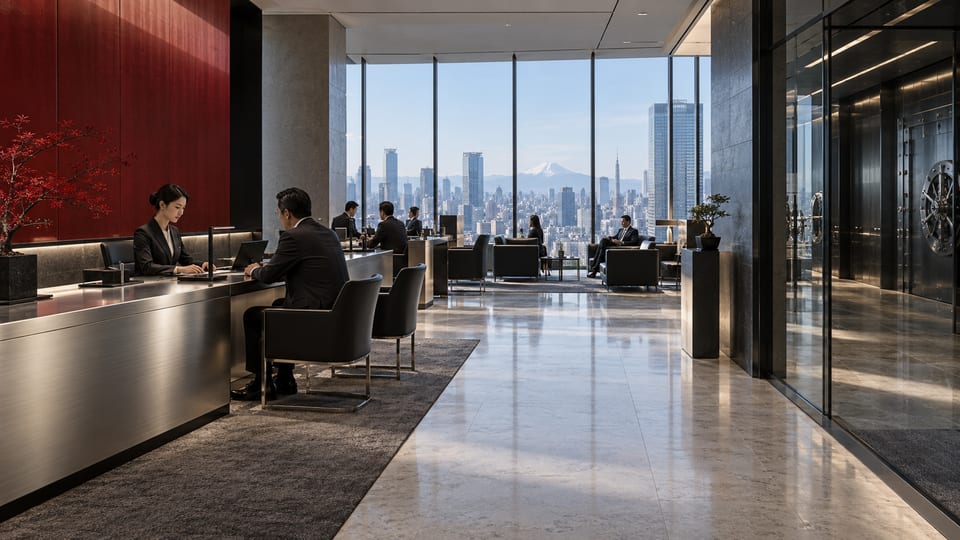 Private banking operations overlooking Tokyo