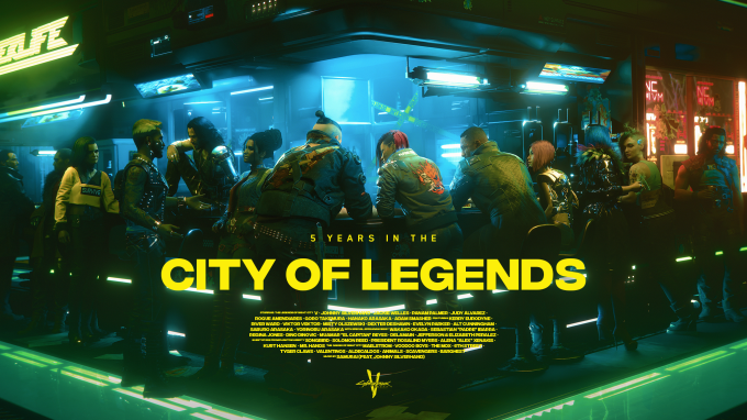 Cyberpunk 2077 official press screenshot of the Afterlife bar with City of Legends text