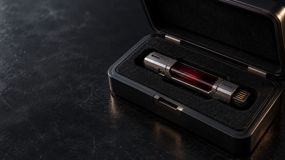 Reconstructed Relic neural cartridge with gold contacts in a fitted transport case