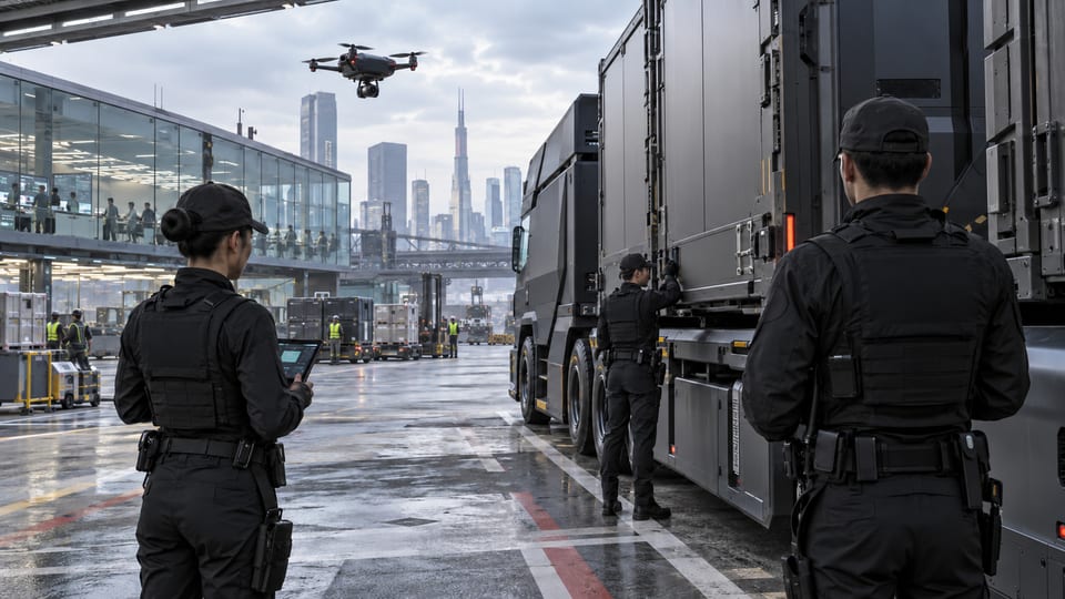 Private security team at a Tokyo logistics terminal